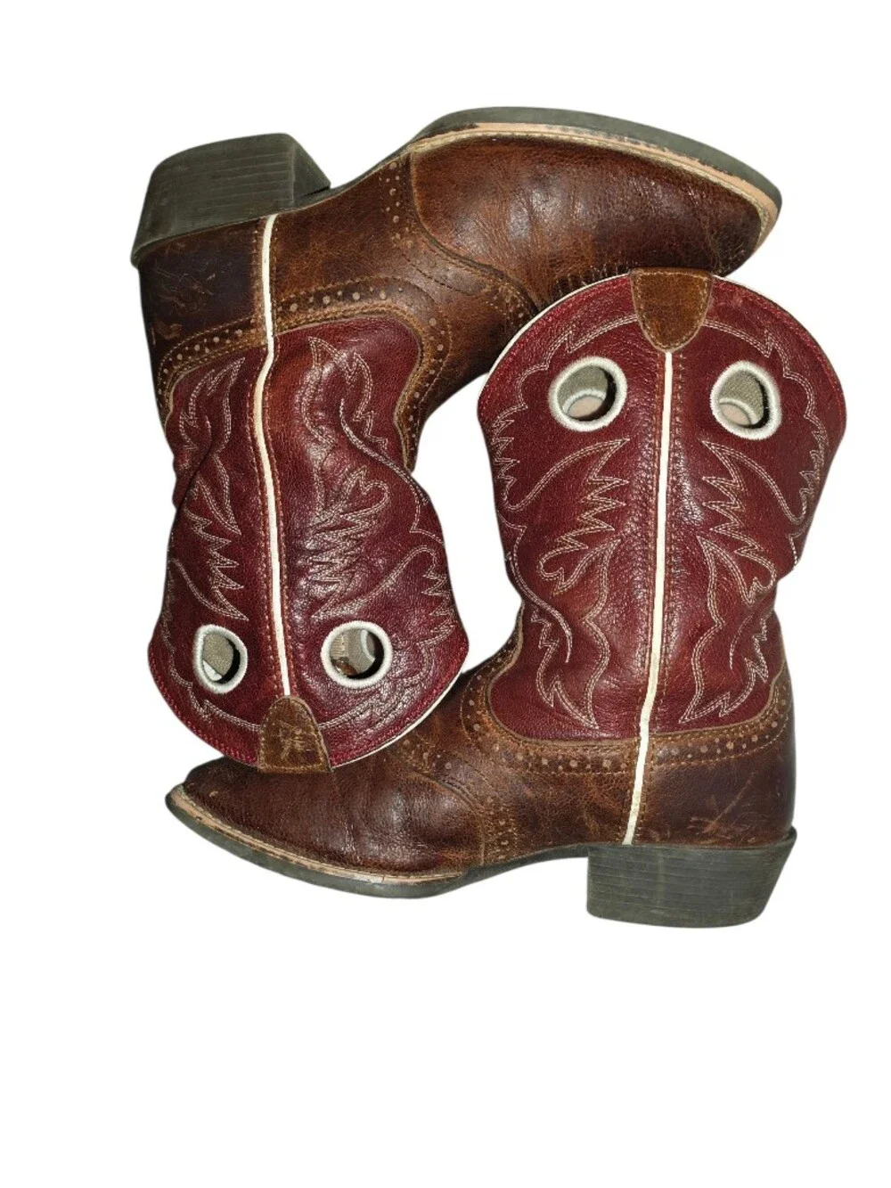 Ariat Kids Heritage Roughstock Western Cowboy Boots Tan And Cherry Sz 3
